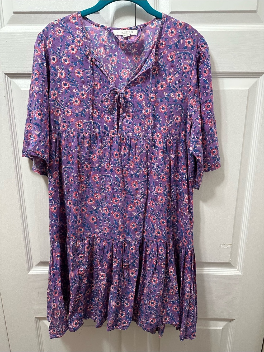 Emerson Fry Curation Purple Floral Tie-Front Tiered Dress